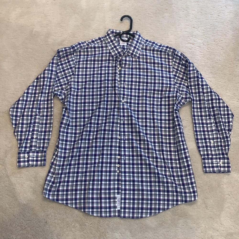 Brooks Brothers Mens SLIM FIT button up - purple blue checkers 17 1/2 - 4/5 346